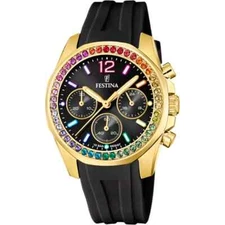 Festina Boyfriend F206503 Womens Black Rubber Straps Chronograph Dial Wristwatch
