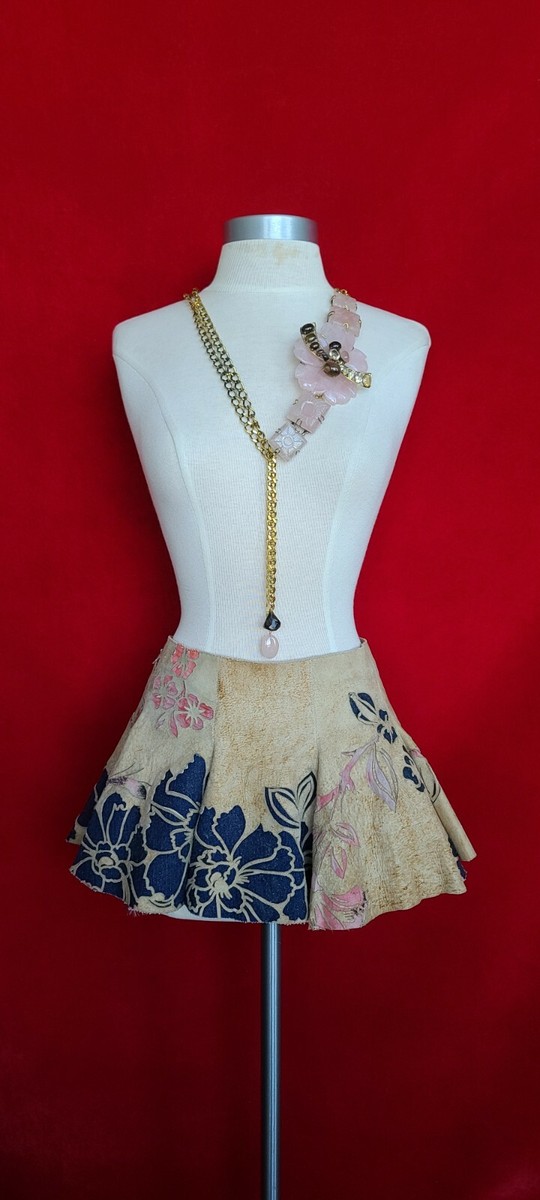 Roberto Cavalli Vintage Suede with Silk and Denim Flower