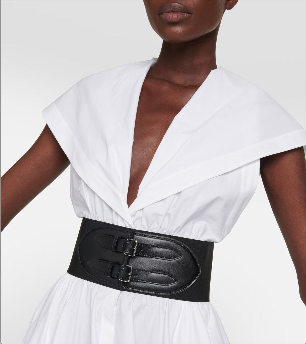 NEW $2670 Azzedine Alaia WHITE COTTON POPLIN HOOD LEATHER NEW $2670 Azzedine Alaia WHITE COTTON POPLIN HOOD LEATHER