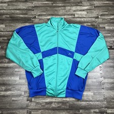 Vintage 1980s PUMA Track Jacket Blue Green Geometric Medium VTG Casual Sports