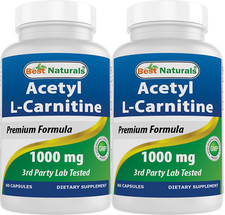 2 Packs Best Naturals Acetyl L-Carnitine 1000mg Capsule, 60 Count