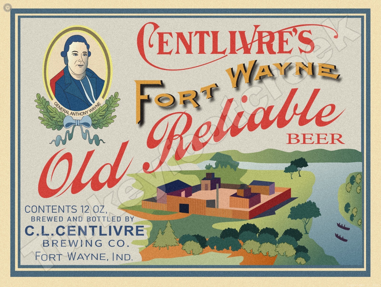Centlivre's Fort Wayne Old Reliable Beer Label 18" x 24" Metal Sign eBay