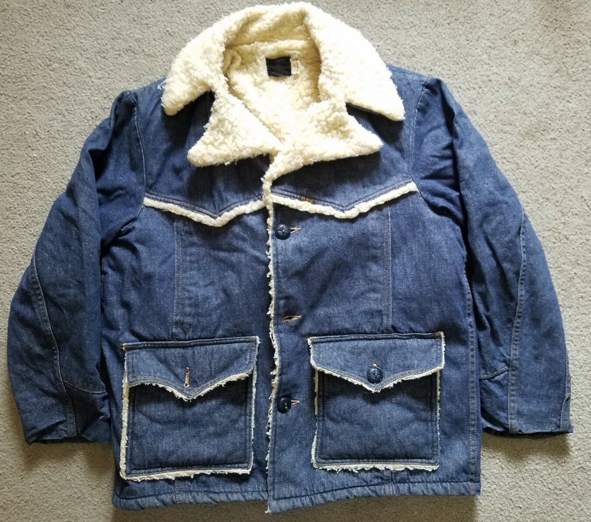 Genuine Roebuck Sears Rancher Western Yoke Denim Sherpa Lined Coat