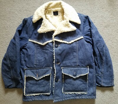 Genuine Roebuck Sears Rancher Western Yoke Denim Sherpa Lined Coat