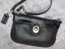 VINTAGE COACH WRISTLET, Black Leather, Turnlock Deco, Black Patent Leather Trim