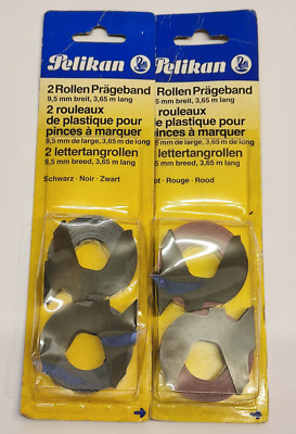 4x PELIKAN Prägeband 9mm X 3,65m SCHWARZ ROT Glanz Embossing Tape