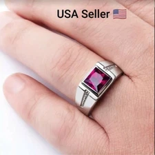 New Fashion Simple Engagement Jewelry Color Red Square Zircon Silver Metal Rings