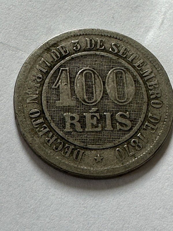 1889 Brazil 100 Reis Coin Antique