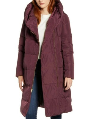 $300 NWT COLE HAAN SzL HOODED ASYMMETRICAL ZIP LONG DOWN PUFFER