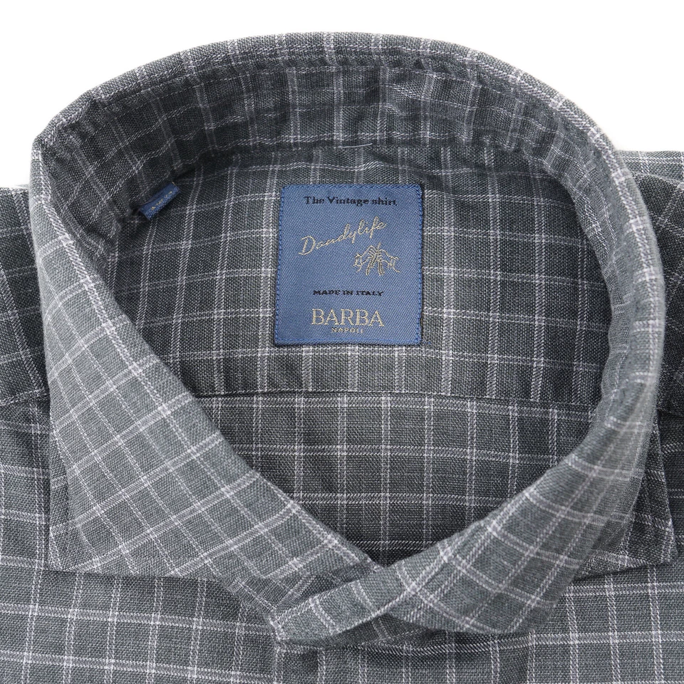 Barba Napoli Slim-Fit Grayish Green Check Cotton Dress Shirt 15.75 (Eu 40)  - Image 4 of 4