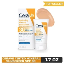 CeraVe Hydrating Mineral Sunscreen with Sheer Tint | SPF 30 | Zinc Oxide &