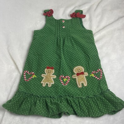 Jenny & Me Girls Size 5 Christmas Green Corduroy Gingerbread Cookie Dress