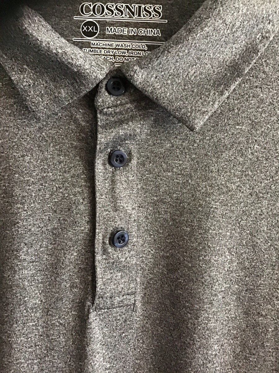 Cossniss Polo Shirt Mens 2XL Gray Golf Shirt Short Sleeve XXL