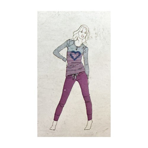pigiama donna lungo caldo cotone HD Girl grigio vila stampa cuore taglia XL - Foto 1 di 2