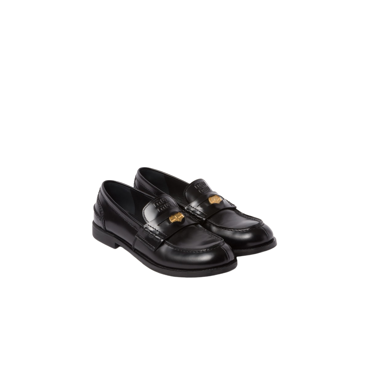 MIU MIU $1170 Black Brushed Leather Penny Loafers New And