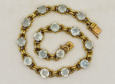 18K YELLOW GOLD TENNIS BRACELET w 15 AQUAMARINES - 7" LONG