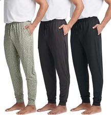 Men's Soft Lounge Sleep Joggers 3 Pack Comfy Pajama Pants with Drawstring Pocket