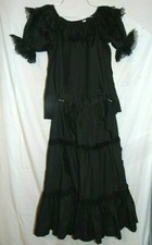VIntage Black Skirt Shirt Square Dance Set Clogger Western Rockabilly EUC Med