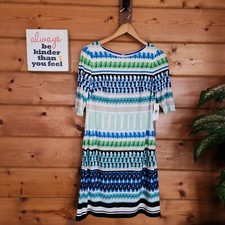 Eliza J NWT Nordstrom Blue Green Geometric Striped Shift Dress Stretch Work Sz 6