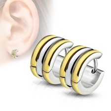 Stainless Steel Triple Dome Hoop Huggie Earrings Pair 7mm 20GA Earring Gold
