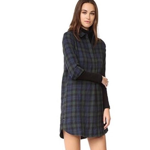 Side Button Flannel Shirt Dress Size 
