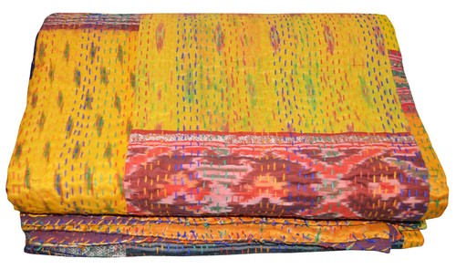 Indian Kantha Quilt Handmade Bedspread Blanket Bedding Gudari Multi Printed Art  - Picture 36 of 43