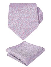 Mens 3.15inches Floral Printed Necktie with Hanky Set Lilac Blue