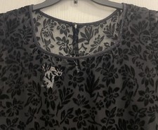 Talbots Black Floral Long Dress With Sheer Burnout Velvet Overlay Women’s 10