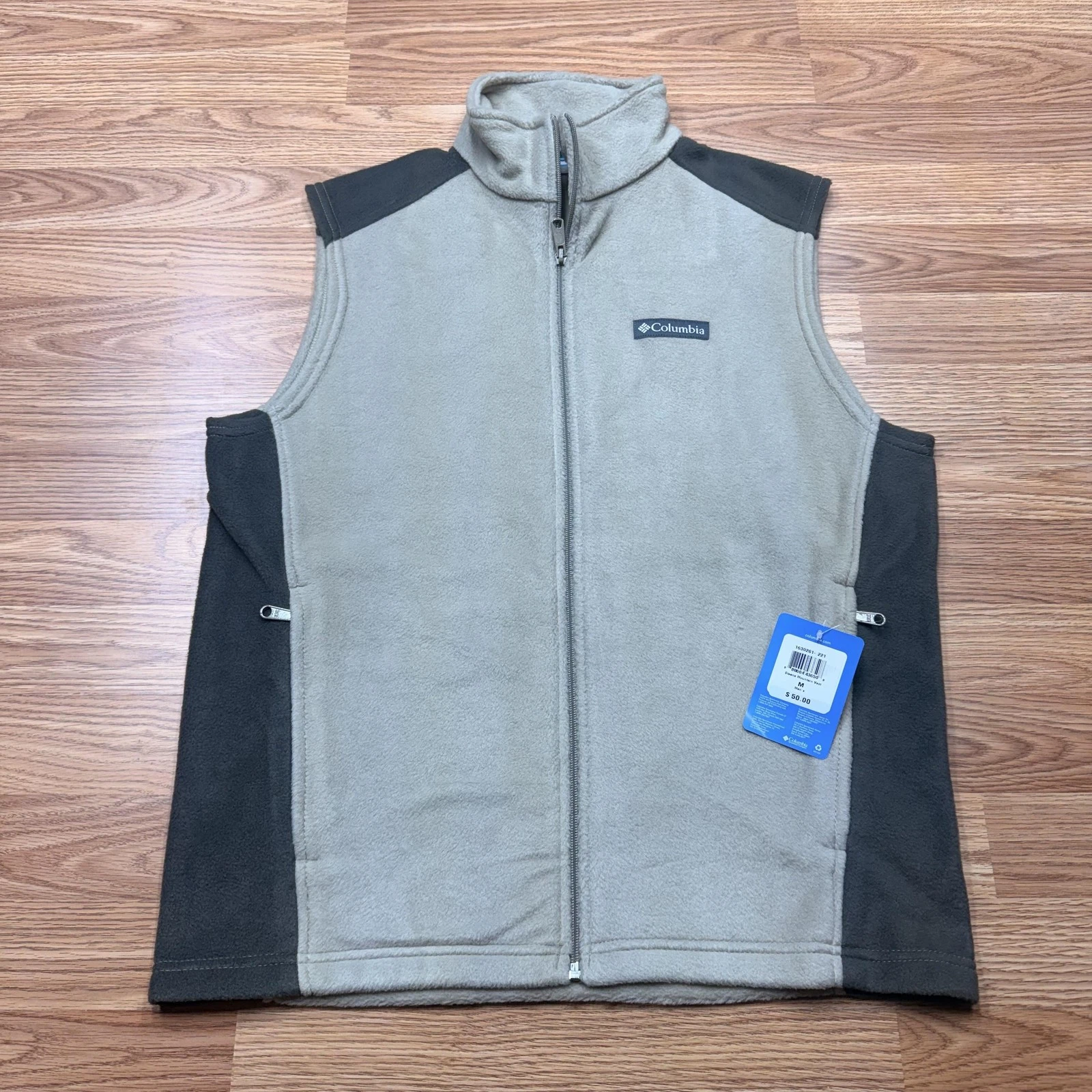 Columbia Steens Mountain Vest Mens Medium Beige Fleece Full Zip Hiking Outdoor