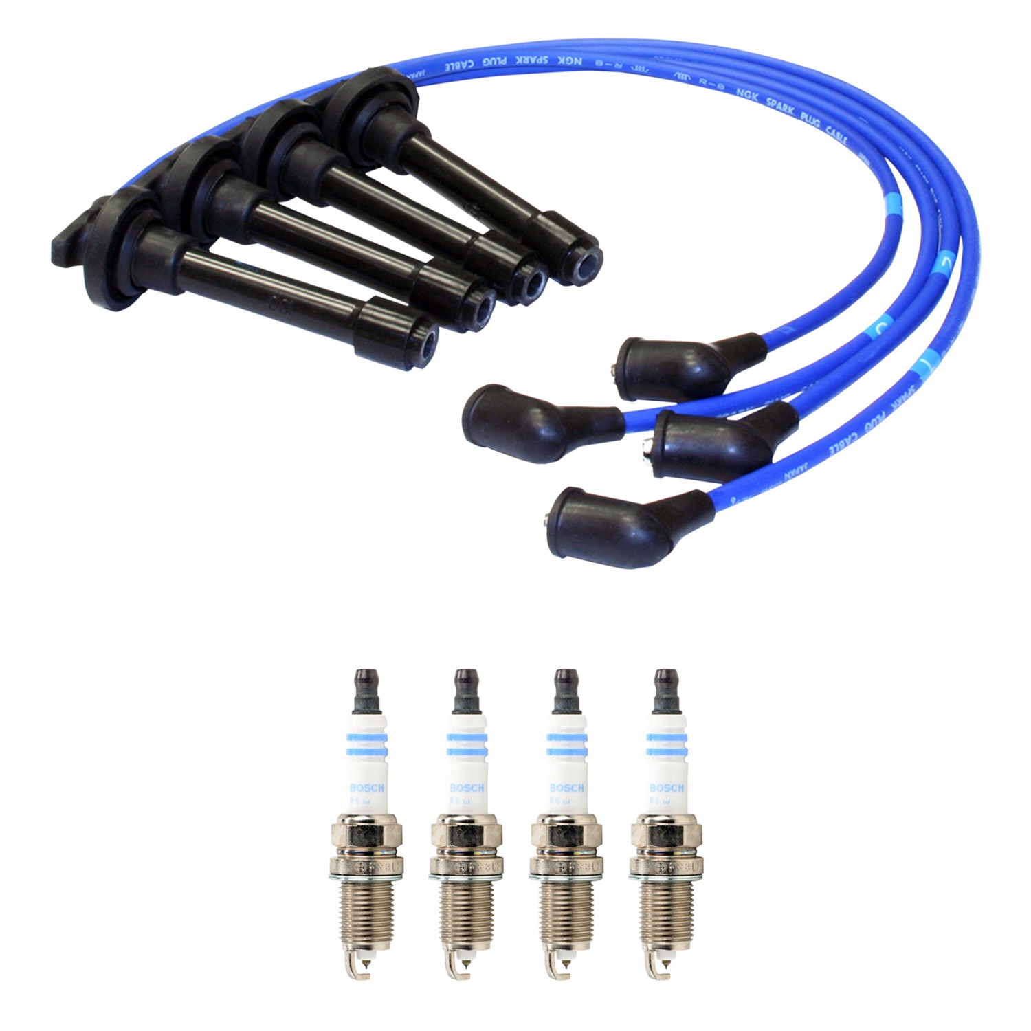 NGK 7mm Wire Set 4 Bosch Platinum Spark Plug Kit For Honda Accord 2.2 L4 FWD
