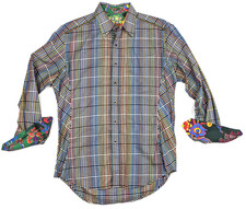 Robert Graham Dress Shirt Mens Size Medium M Plaid Button Up Collar Casual Cuff