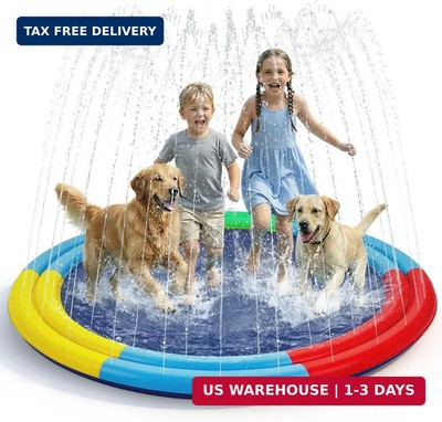 Large Splash Pad for Kids & Dogs, 78'' Sprinkler Splash Pad with Dual Spray Tubes