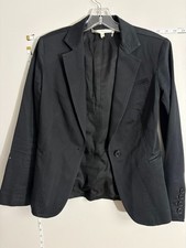 MAX STUDIO Solid Black TEXTURED Stretch Twill 1-BUTTON Career BLAZER JACKET Sz 4