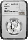 1964 Type 1 Reverse Straight G 50C Silver Proof Kennedy Half Dollar NGC PF 66