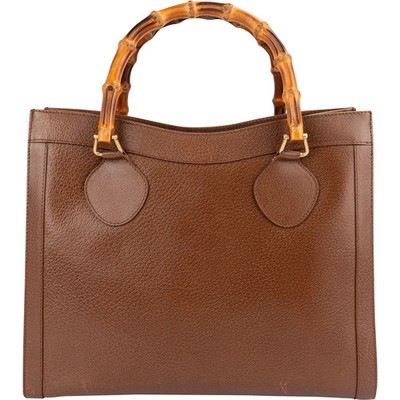 Gucci Brown Pebbled Leather Bamboo Top Handle Tote Handbag Tasche