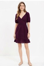 Loft Crinkle Flounce Puff Sleeve Wrap Dress In Sweet Beet Size 0