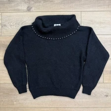 SML Sport Angora Blend Rhinestone Cowl Neck Black Sweater Soft Knit Size L