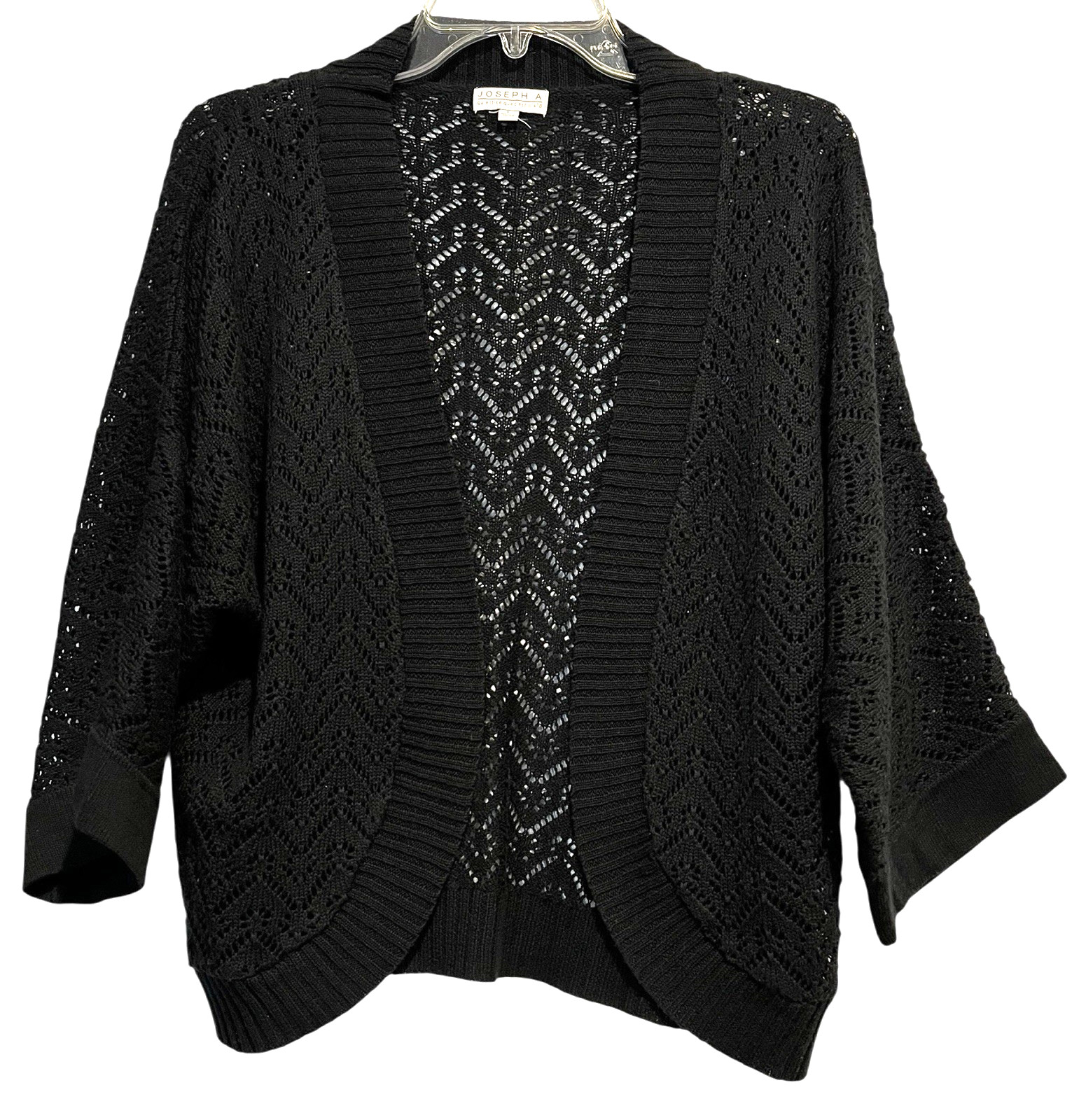 Joseph A Cardigan Sweater Womens Size Large Black Open Front 3/4 Sleeve