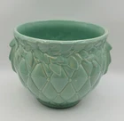 McCoy Diamond Quilt Leaf & Berry  Green Flat Glaze Jardiniere Planter  READ