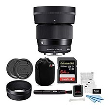 Used SIGMA 56mm f 1.4 DC DN Contemporary Lens for SONY E 64GB Extreme PRO Bundl