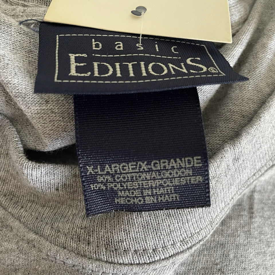 Camisetas de bolso vintage Basic Editions cinza e amarelo GG – Deadstock feitas nos EUA - Imagem 4 de 4