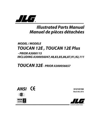 JLG TOUCAN 12E 12E Plus 32E Vertical Lift Parts Catalog Manual 31210150 Multi la