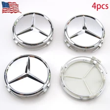 *For Mercedes-Benz Silver Chrome Wheel Center Hub Caps 75MM AMG WREATH Set of 4