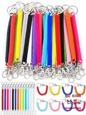 /100 Pcs Retractable Spring Coil Keychain Bulk 50 Colorful