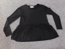 LOFT Shirt Womens xs Black Long Sleeve Peplum Top Stretch Rayon Blend Casual
