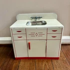 Vintage Wolverine Supply & Mfg Co Tin Litho Toy Kitchen Sink White & Red