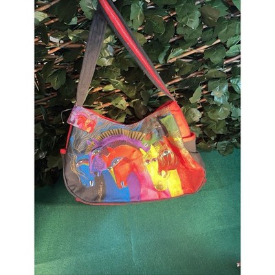 Laurel Burch Shoulder Bag Purse Wild Horses Of Fire Hand Painted Canvas Red Blk
