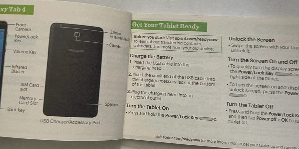 Sprint Samsung Galaxy Tab 4 Manual - Image 2 of 3