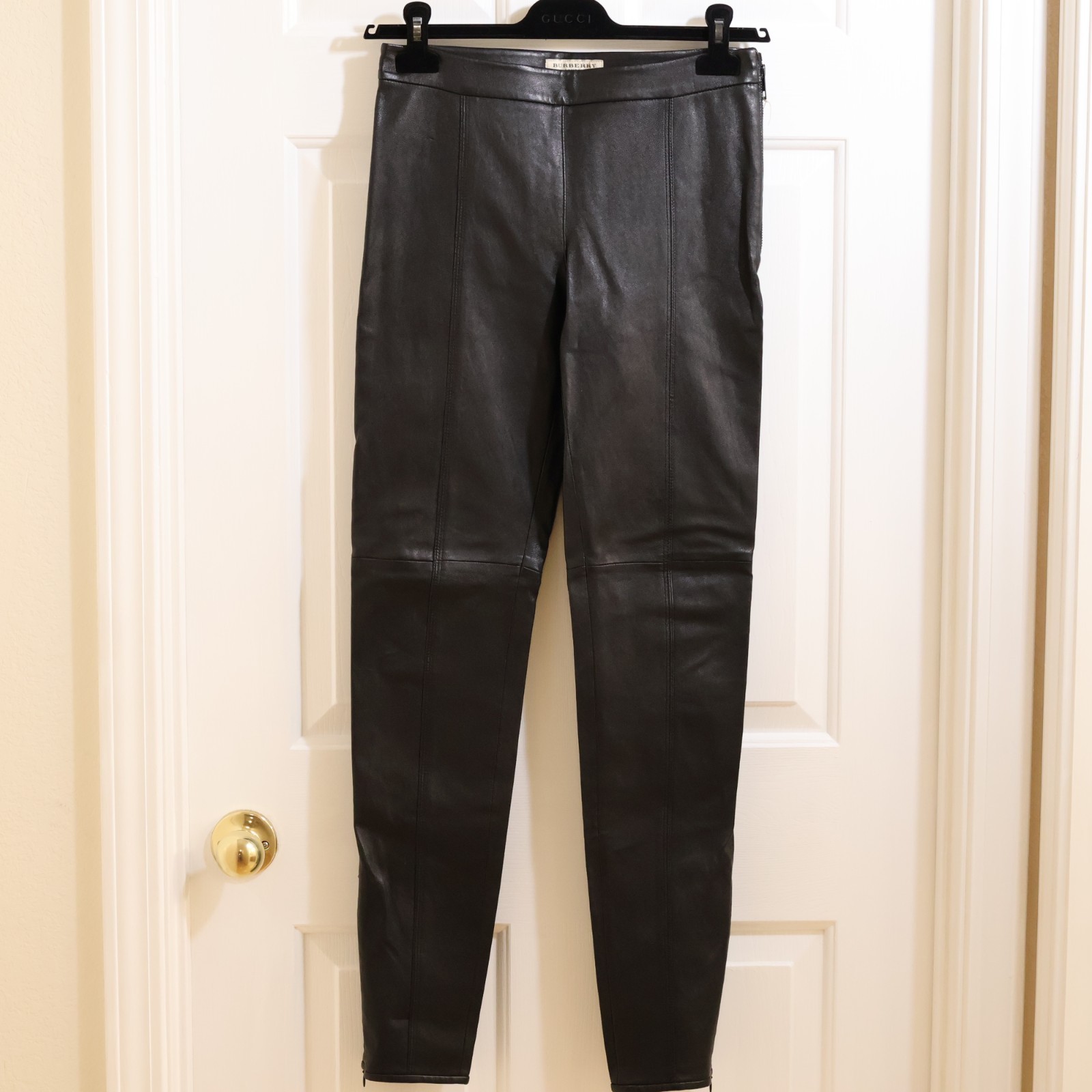 READ Burberry black lambskin leather pants with side and leg zippers US 4 / S