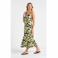 Trxxi XL Green Leaf Print Crinkle Maxi Dress Boho tropical sundress
